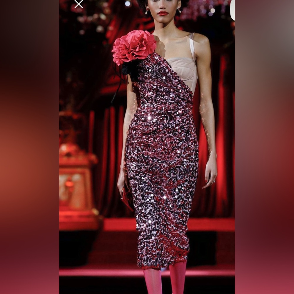 Dolce & Gabbana One Shoulder Dress with Pink Sequins
